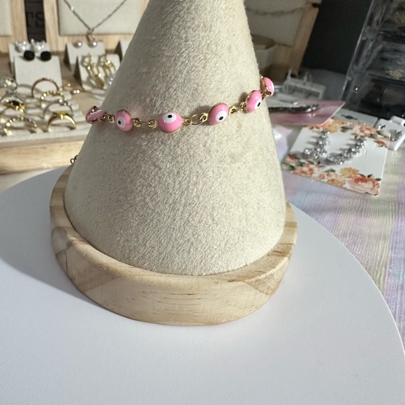 New gold stainless steel pink  evil eye bracelet - Picture 3 of 4